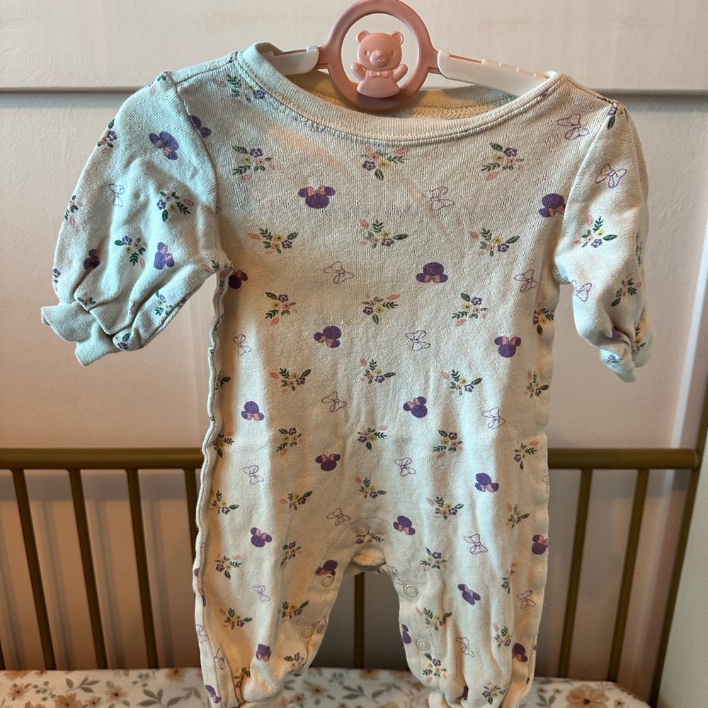 Disney Baby Onesie with Purple and Cream Floral Design
